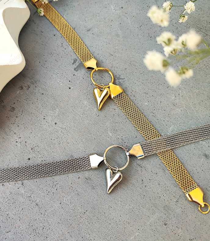  دستبند زنانه استیل طرح قلب 